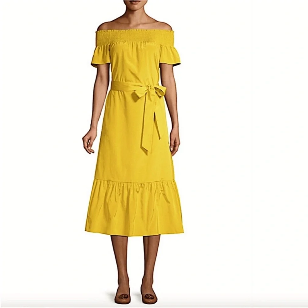 Tory Burch smocked shoulder dress - flaming yellow - Picture 4 of 15